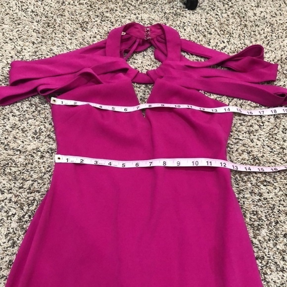 Badgley Mischka Formal Dress Gown Size 0 Magenta Crepe Caged Strappy Draped - Picture 7 of 9
